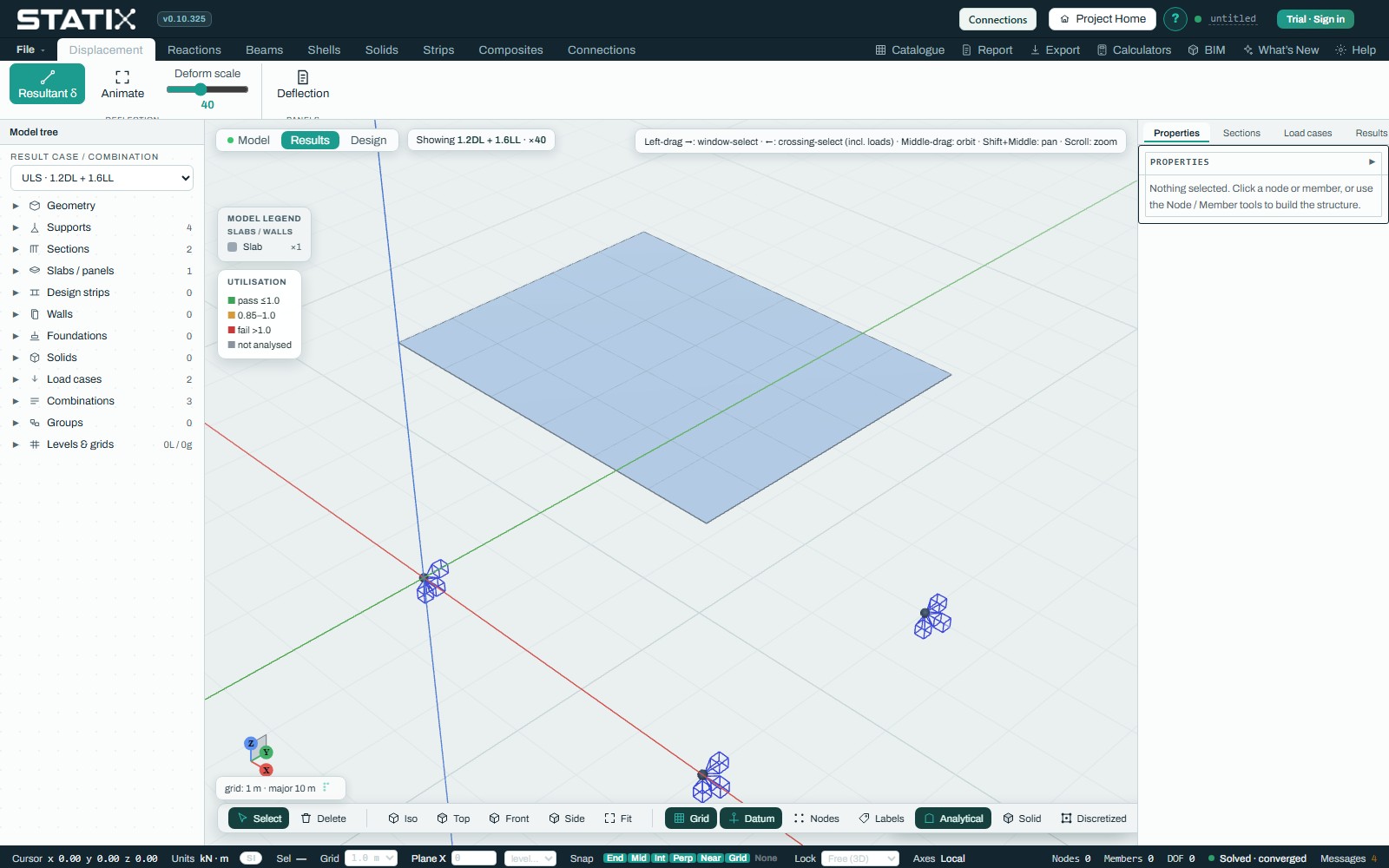 STATIX model combining a concrete floor slab on beams and columns