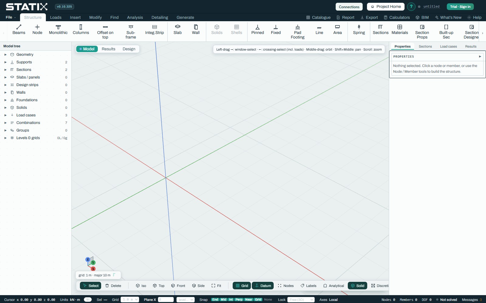 STATIX 3D modeller with model tree and viewport