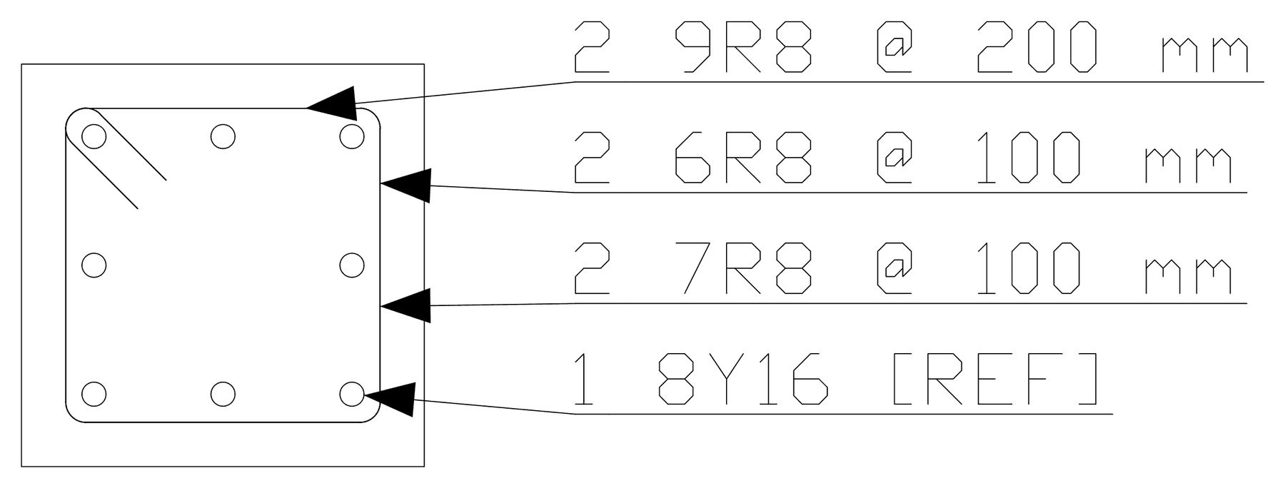 STATIX 2D RC column section with a hooked link