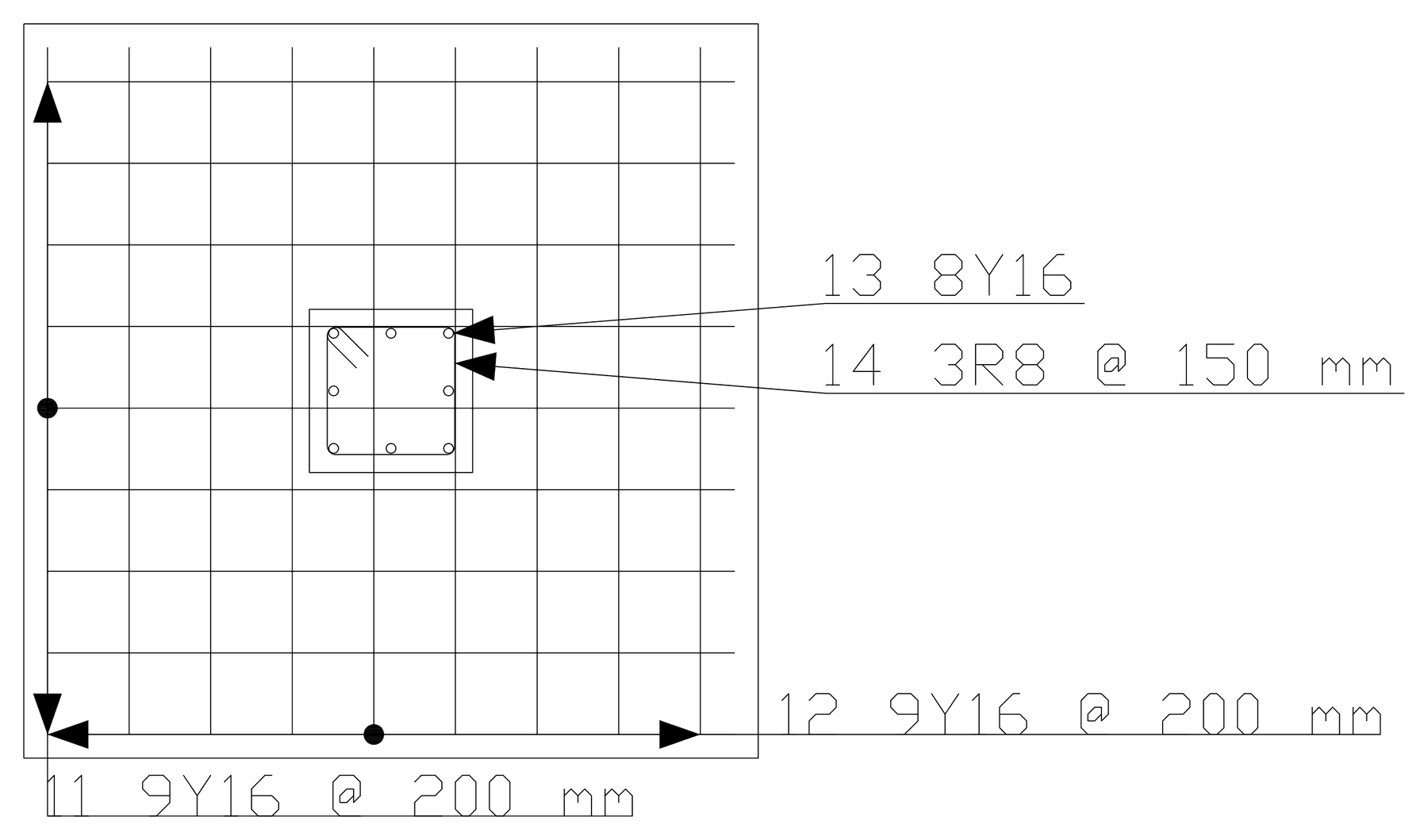STATIX 2D pad footing plan with bottom mats, starters and links